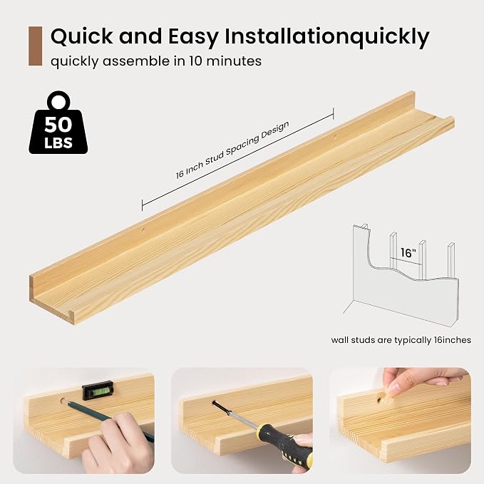 Picture Ledge Shelf, Floating Shelves Set of 2, 32 Inches Solid Wood Nursery - Image 5