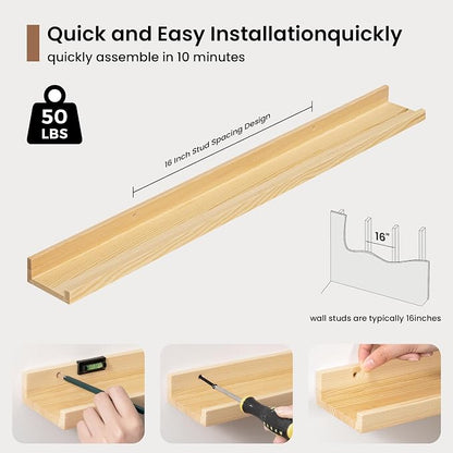 Picture Ledge Shelf, Floating Shelves Set of 2, 32 Inches Solid Wood Nursery - Image 5