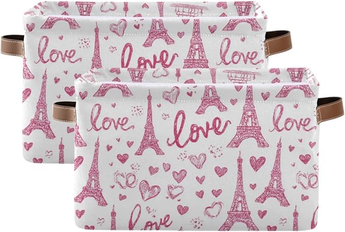 Pink Paris Eiffel Tower Rectangular Storage Bins Box Foldable Shelf Basket by Unknown