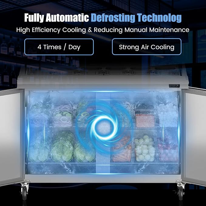 60" W Commercial Refrigerator Sandwich Salad Prep Table, Stainless Steel 2-Door - Image 6
