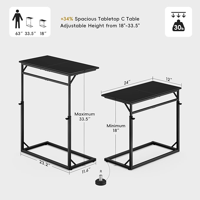 Vagusicc C Shaped End Table, C-Table Sofa Table Adjustable Height Side Table - Image 3