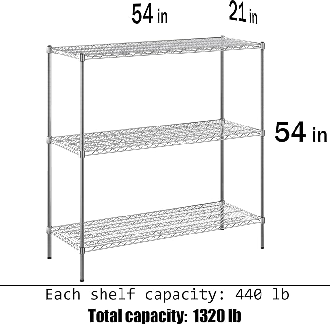 21" Deep x 54" Wide x 54" Height Wire Shelving Kit | 3-Tier | NSF Commercial - Image 3