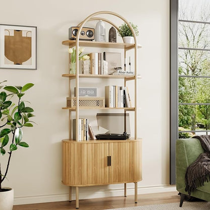 BREEZEHEAT Fluted Arched Bookshelf, 4-Tier Open Display Storage Shelf, and - Image 9