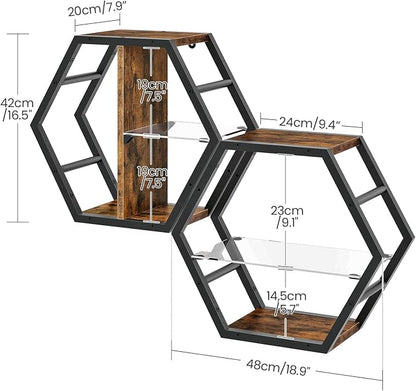 Hexagon Floating Shelves Set of 2, Glass Hanging Shelves - Image 2