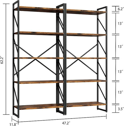Shintenchi 5 Tiers Bookshelf, Classically Tall Bookcase Shelf, Industrial Book - Image 2