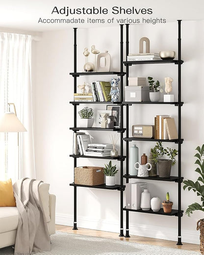 ALLZONE 5 Tiers Narrow Bookshelf, Tall Adjustable Ladder Book Shelf - Image 3