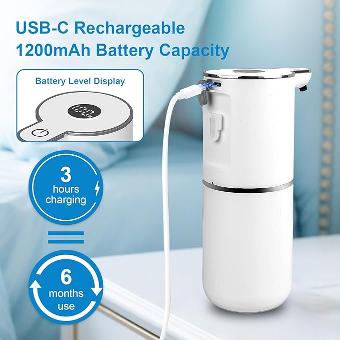 2 Pack Automatic Foaming Soap Dispenser Touchless, USB Rechargeable Smart Hand - Image 4