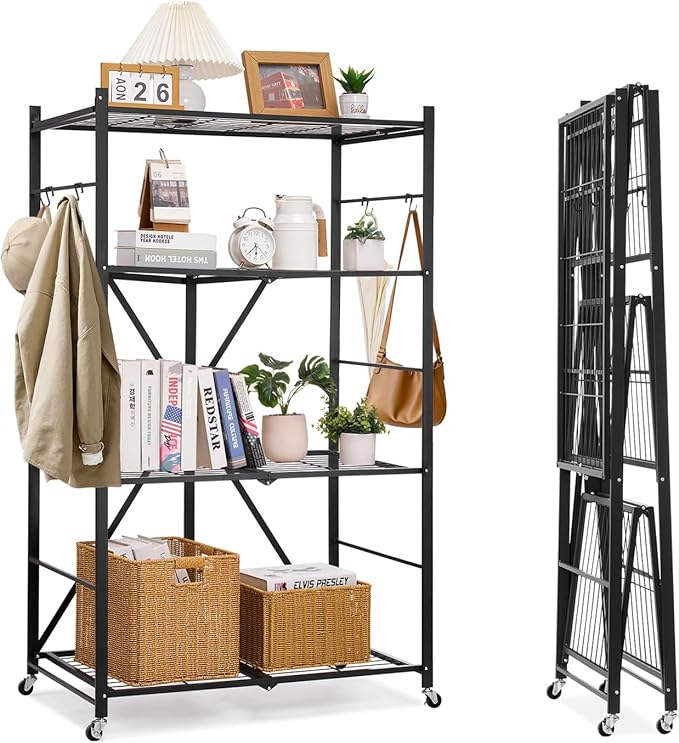 VEVOR 4-Tier Foldable Storage Shelf, 36W x 21D x 60H Inch Folding Metal Rack by VEVOR