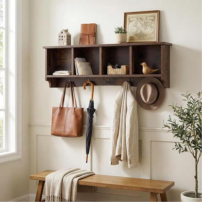 Giantex Wall Mounted Coat Rack, 28.5'' Wooden Floating Shelf - Image 2