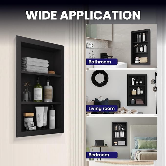14" x 24" Stainless Steel Shower Niche, 3-Tier Waterproof Shelves, No-Tile - Image 7