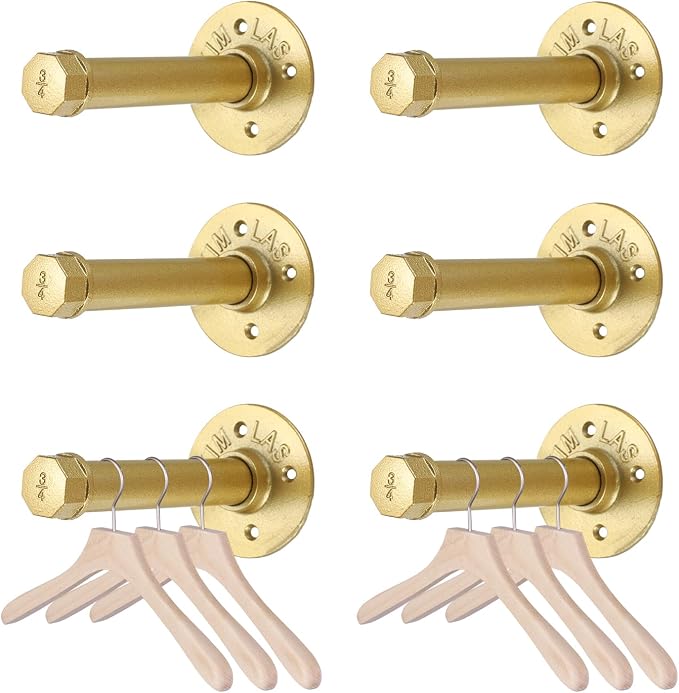 BTSKY 6 Pack Clothes Rack with Screws, 6 Inch Metal Industrial Pipe Clothes Bars by BTSKY