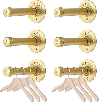 BTSKY 6 Pack Clothes Rack with Screws, 6 Inch Metal Industrial Pipe Clothes Bars by BTSKY