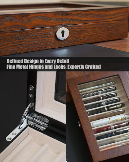 Wooden Pen Display Case – 12 Slot Lockable Fountain Pen Storage Box, Gift - Image 5