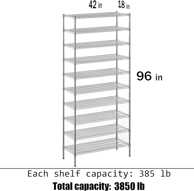 18" Deep x 42" Wide x 96" Height Wire Shelving Kit | 10-Tier | NSF Commercial - Image 3