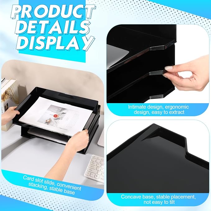 DoubleFill 4 Pcs Stackable Letter Tray Rectangular Plastic Desk Organizer 13 x - Image 4