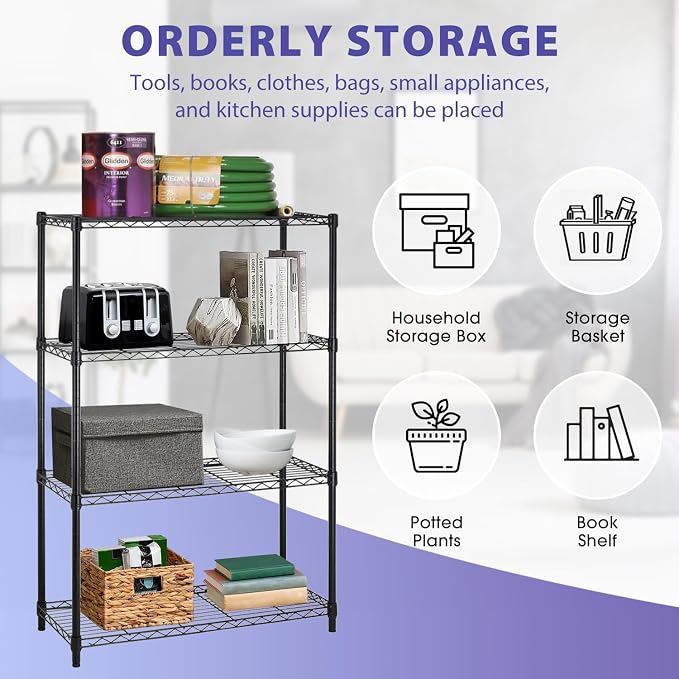 PayLessHere | 4-Tier Wire Shelf | 36"x14"x54" | Black | Adjustable Racks | - Image 6