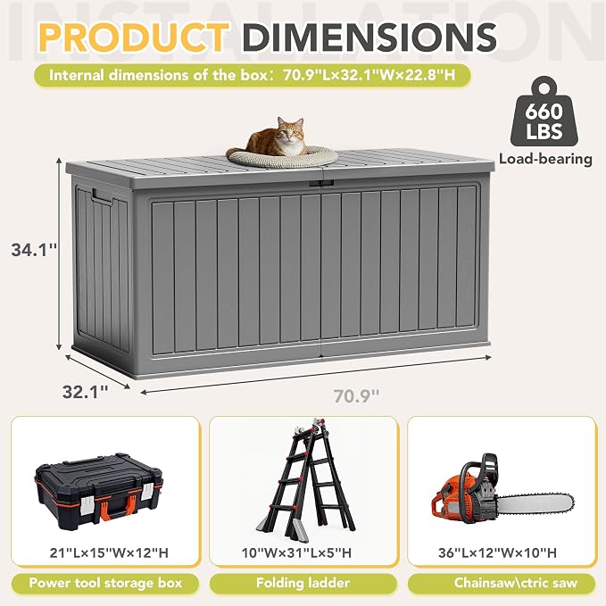 270 Gallon HDPE Deck Box Outdoor Indoor Waterproof Storage Box - Image 6