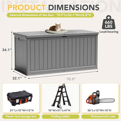 270 Gallon HDPE Deck Box Outdoor Indoor Waterproof Storage Box - Image 6