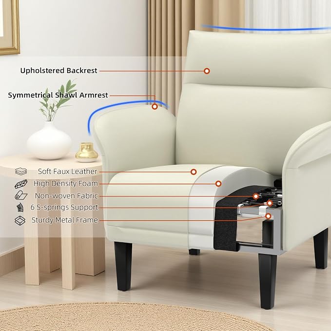 2-Pack Faux Leather Accent Sofas, Symmetrical Shawl Armchairs - Image 5