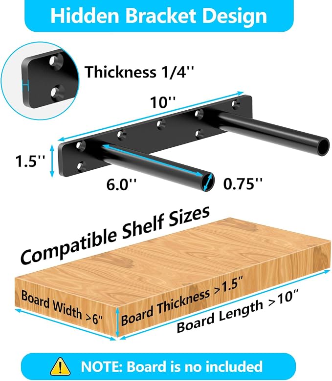 10 Inch 2 Packs Heavy Duty Blind Wall Mount Floating Shelf Bracket - Image 3