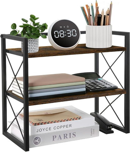 YINMIT Desktop Shelf Organizer, 2 Tier Office Shelves, Wood Desk Organizer by YINMIT