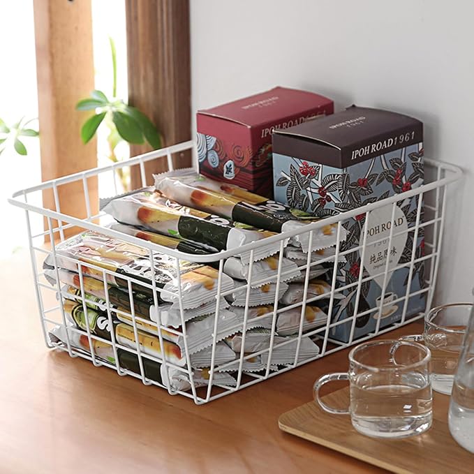 4 Pack White Wire Baskets for Pantry, Small White Metal Storage Basket for - Image 7
