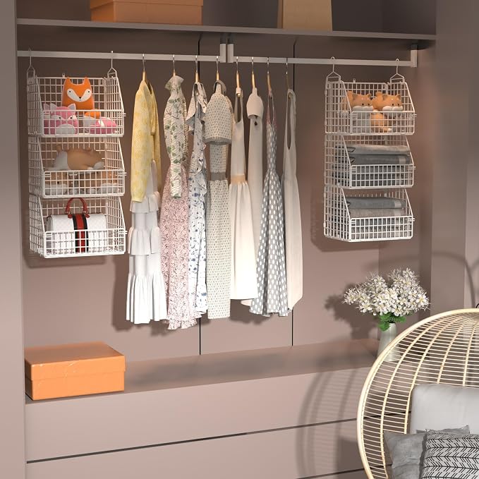Hanging Closet Organizer and Storage, Clothes Hanging Shelves Wire Baskets - Image 2
