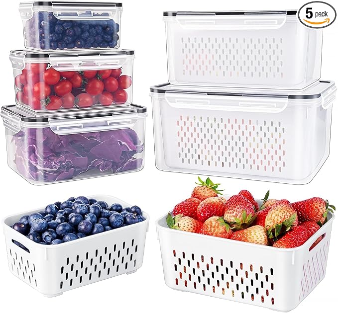 5 PCS Large Fruit Containers for Fridge by Freshmage