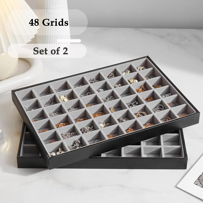 Large Jewelry Organizer Tray 2 Pack, Stackable Jewelry Storage Holder - Image 3