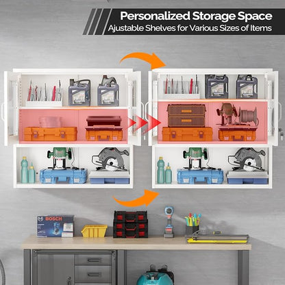VINGLI Metal Wall Cabinet with Locking Glass Doors & Magnetic LED Sensor Light - Image 5