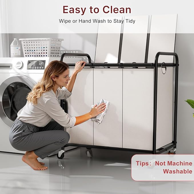 180L Laundry Sorter 3 Section – Heavy Duty Rolling Laundry Basket - Image 7