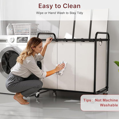 180L Laundry Sorter 3 Section – Heavy Duty Rolling Laundry Basket - Image 7