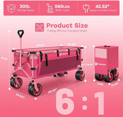 48" L Collapsible Beach Wagon Cart Foldable, 560LB Weight Capacity 300L Heavy - Image 2