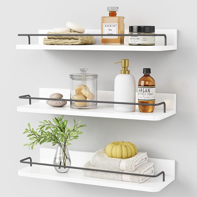 Forbena White Floating Shelves Bathroom Shelves Over Toilet Set of 3, Bathroom by Forbena