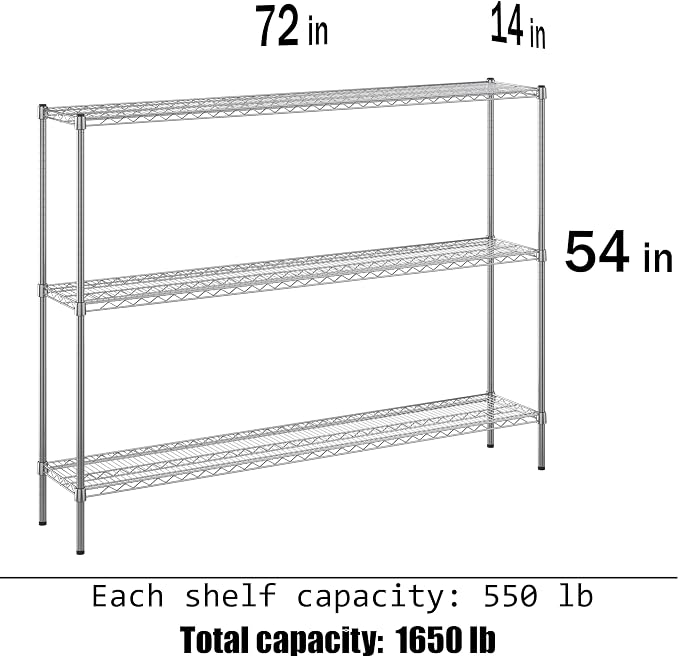 14" Deep x 72" Wide x 54" Height Wire Shelving Kit | 3-Tier | NSF Commercial - Image 3
