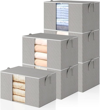 6 Pack Clothes Storage Bags - 90L Blanket Organizers and Storage by POMGRATREE