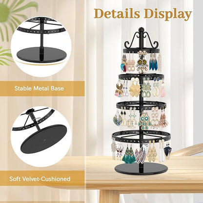MODOWEY Rotating Earring Holder Organizer Stand, 4 Tier Adjustable Metal - Image 5
