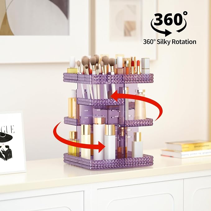 Rotating Makeup Organizer, Large Capacity Cosmetic Display Case, Acrylic - Image 3