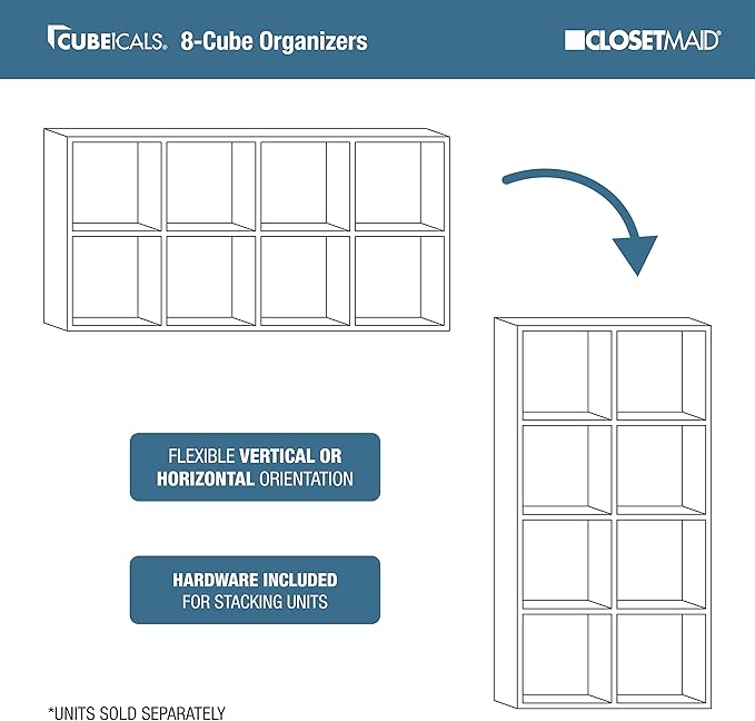 ClosetMaid Cubeicals 8 Cube Storage Shelf Organizer Bookshelf, Vertical or - Image 5