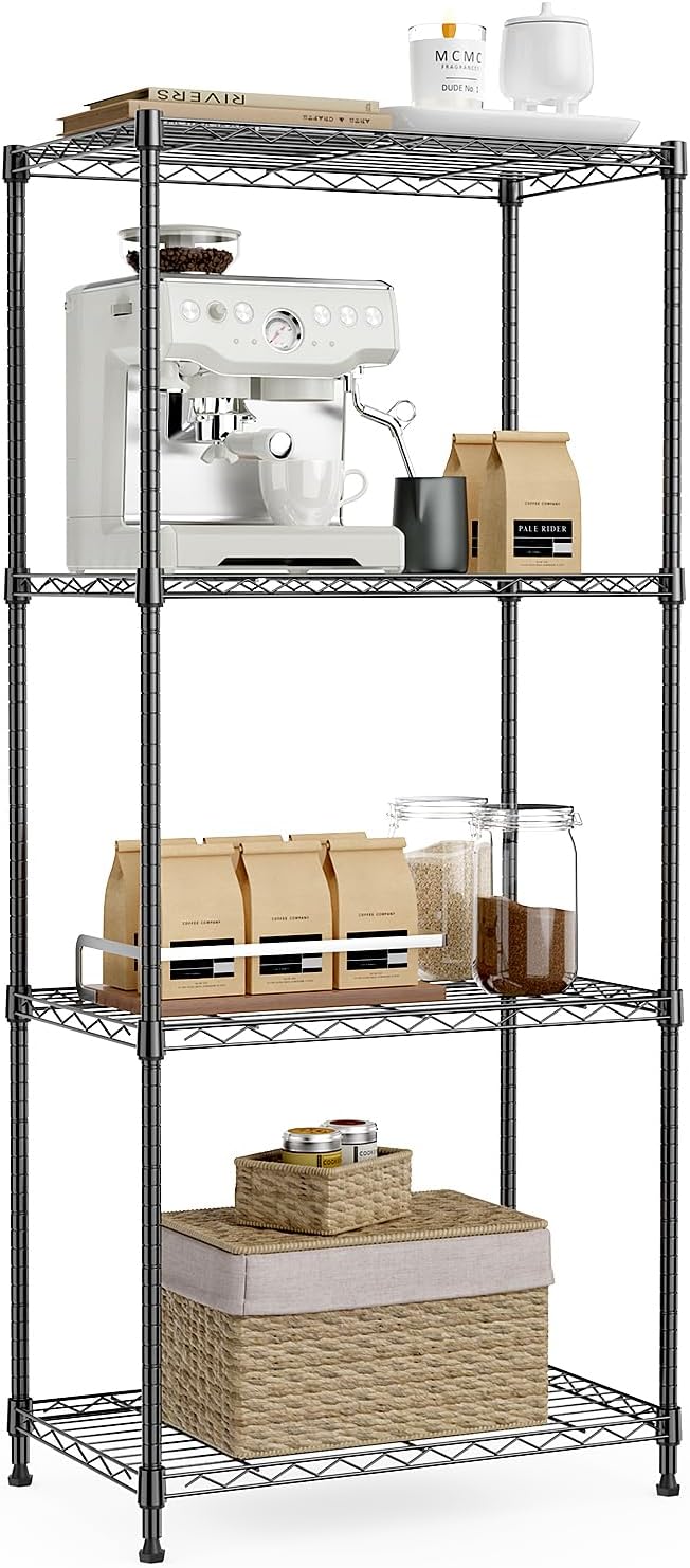 IZEUK 4-Tier Black Steel Storage Shelves, Heavy Duty Utility Wire Rack Organizer by IZEUK