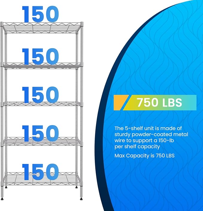 PayLessHere Shelf Metal Shelf Wire Shelving NSF Certified 5 Tier Adjustable - Image 6