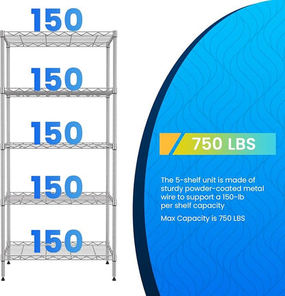 PayLessHere Shelf Metal Shelf Wire Shelving NSF Certified 5 Tier Adjustable - Image 6
