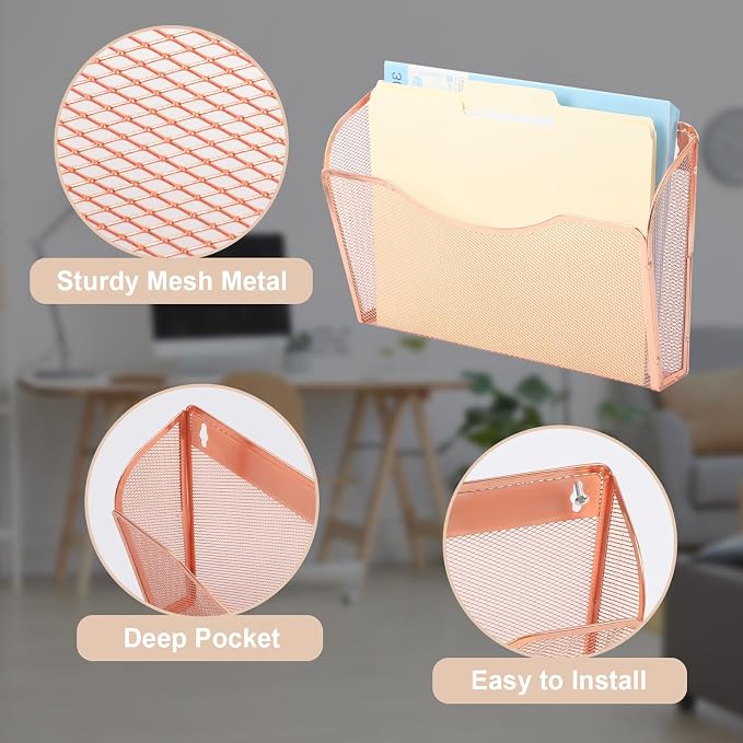 EASEPRES 3 Single Pocket Mesh Hanging File Organizer, Vertical Wall Mounted - Image 3