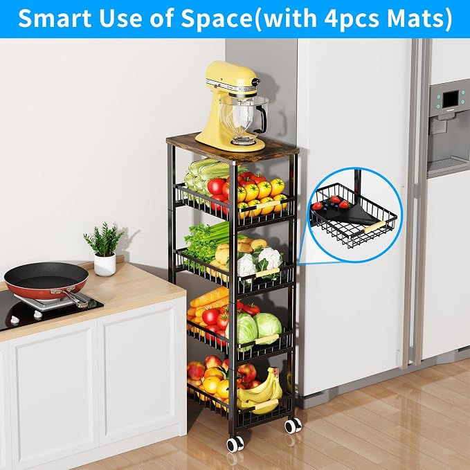 Fruit Vegetable Storage Basket for Kitchen, 5 Tier Large Pull-Out Metal Wire - Image 2