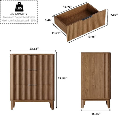 3 Drawer Fluted Dresser for Bedroom, Modern Closet Dressers Chest of Drawers - Image 2