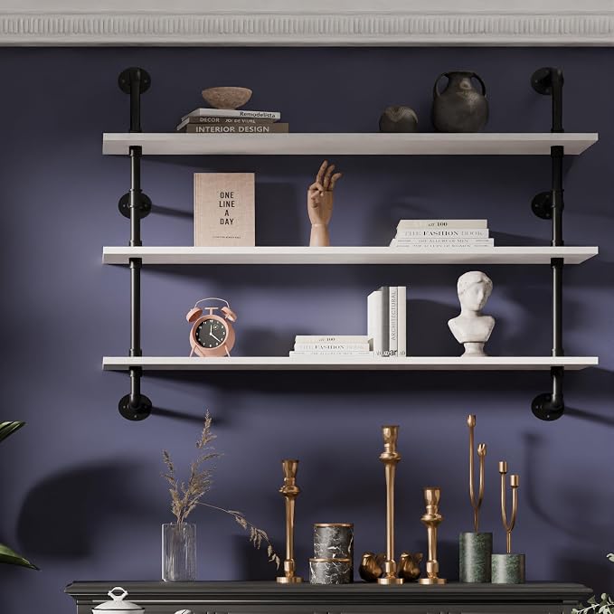 HDDFER Industrial Pipe Shelving Rustic White Pipe Wall Shelves Industrial - Image 5