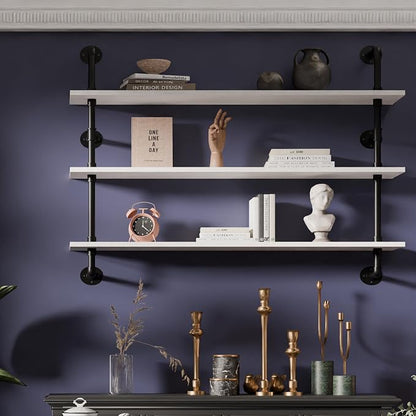 HDDFER Industrial Pipe Shelving Rustic White Pipe Wall Shelves Industrial - Image 5