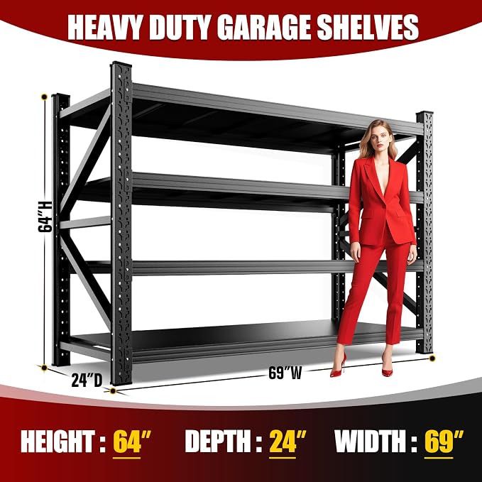 6000LBS Heavy Duty Metal Garage Shelving, 4-Tier Adjustable Storage Shelves - Image 2