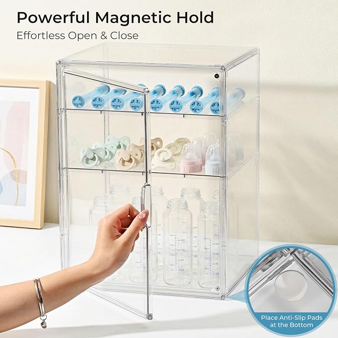 Baby Bottle Organizer – X-Large Adhesive Wall-Mount 3 Tier Adjustable Acrylic - Image 2