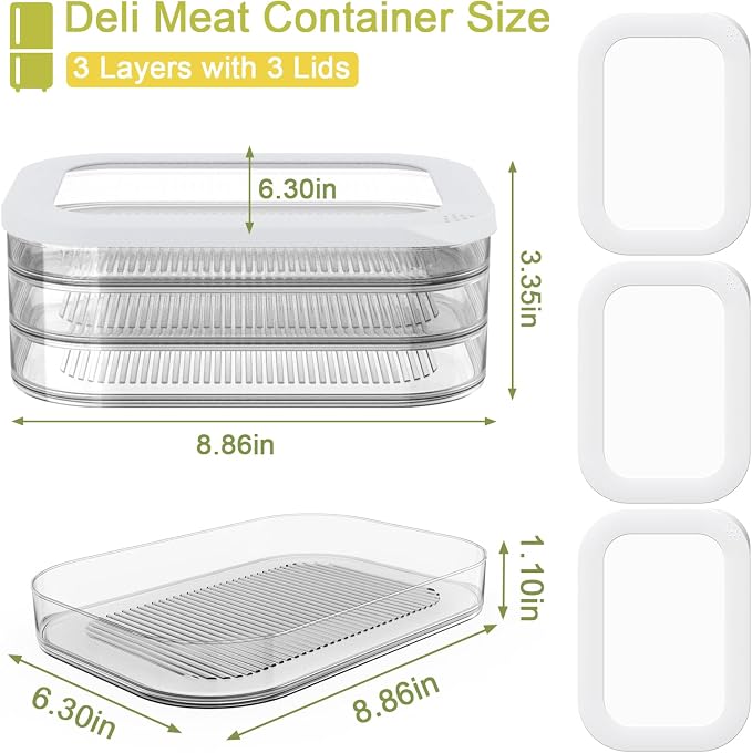 3 Pcs Deli Meat Container for Fridge, Stackable Bacon Lunch Meat Container for - Image 4